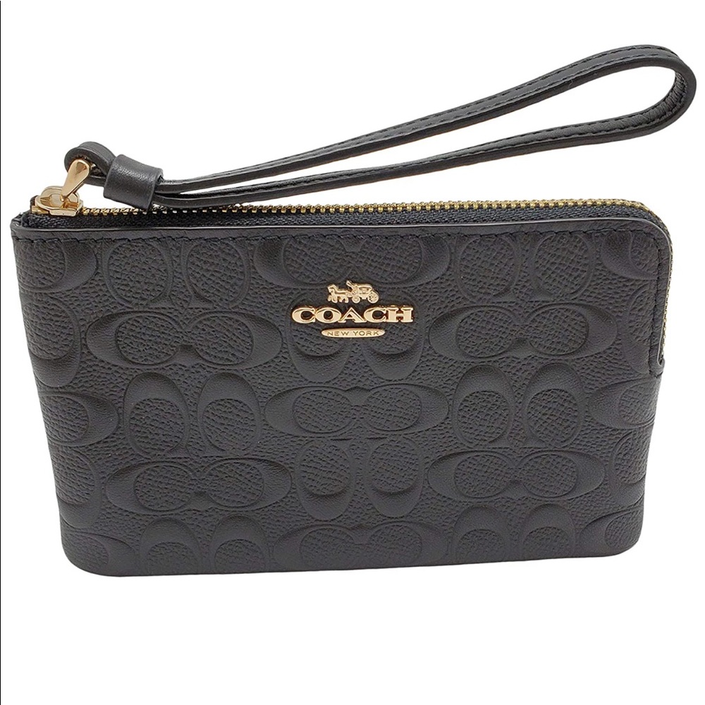SOLD!! Coach Signature Leather Corner Zip Wristlet